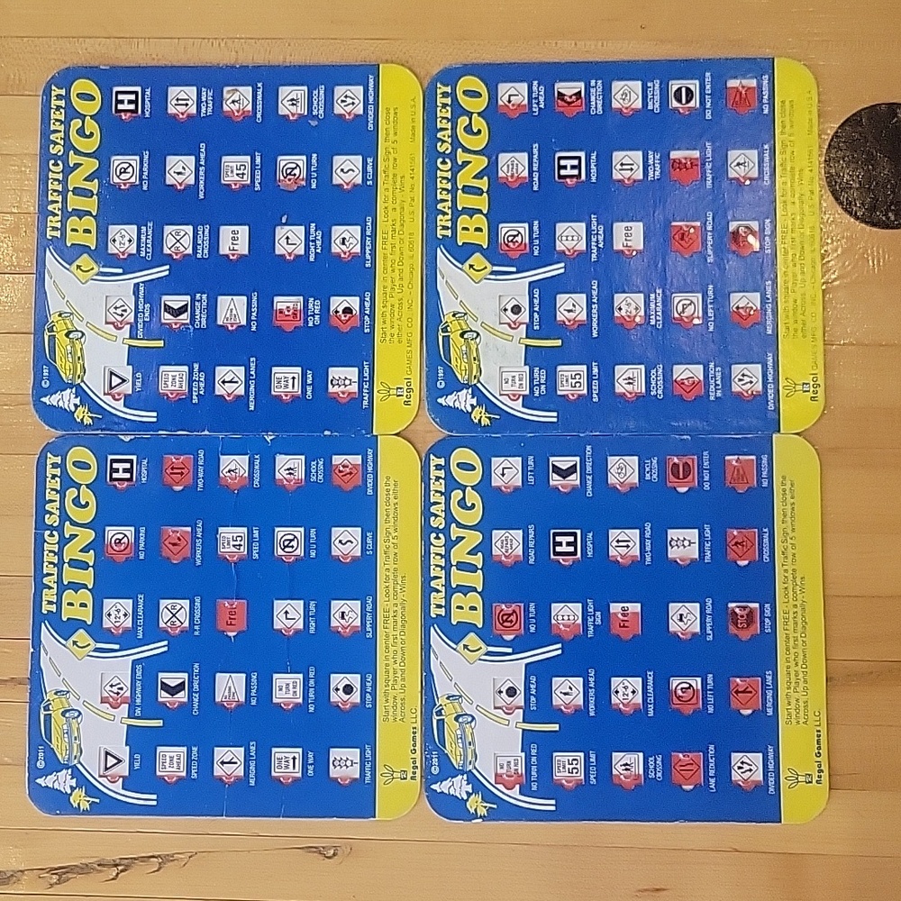 Regal Games 4 cards Traffic Safety Highway Travel Bingo Cards